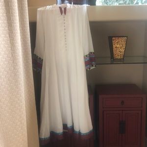 Kalidar shirt, plain white pants white dupatta